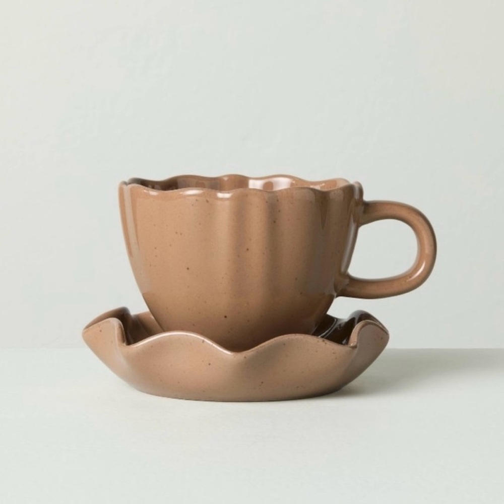 5oz Scalloped Stoneware Espresso Cup & Saucer Set Tan - Hearth & Hand Magnolia